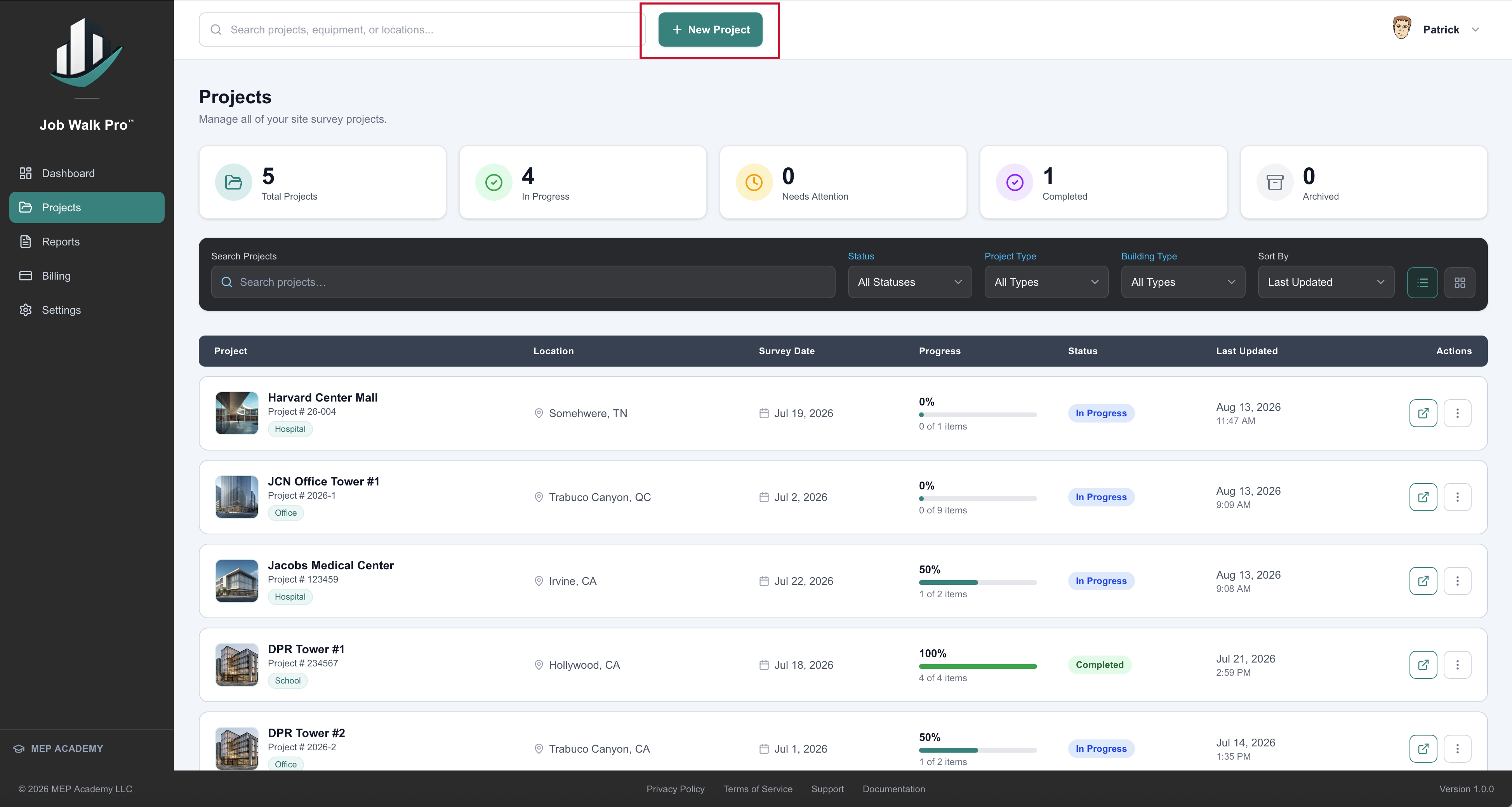 Create Project Screen